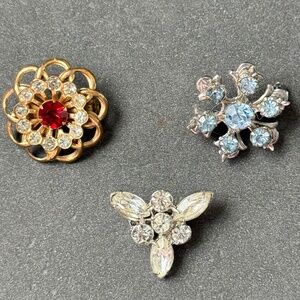 Trio of VINTAGE Mini Brooches Rhinestones